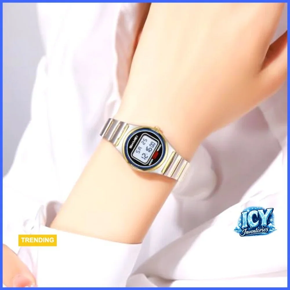 Stainless Steel Digital Watch Waterproof 30M Quartz Movement Alarm Stopwatch